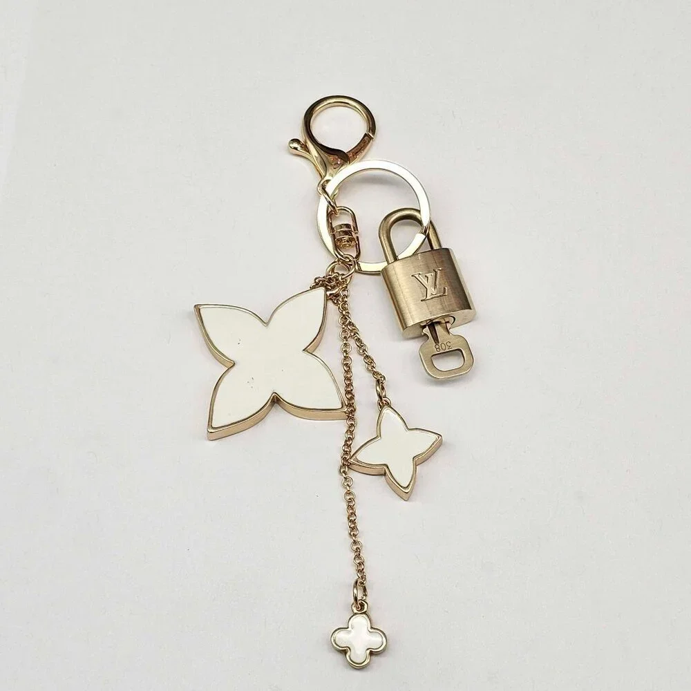 LV Gold Padlock 🔑 Authentic Louis Vuitton Charm + Unbranded Flower Keychain